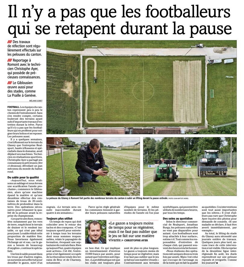 Article journal la Gruyère terrains de foot naturels entretien